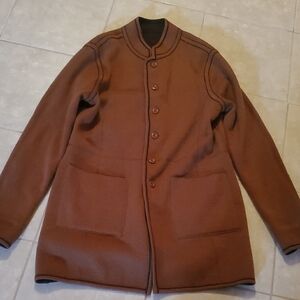 Womens Reversible Brown Button-Front Pea Coat - Tailored Casual Jacket